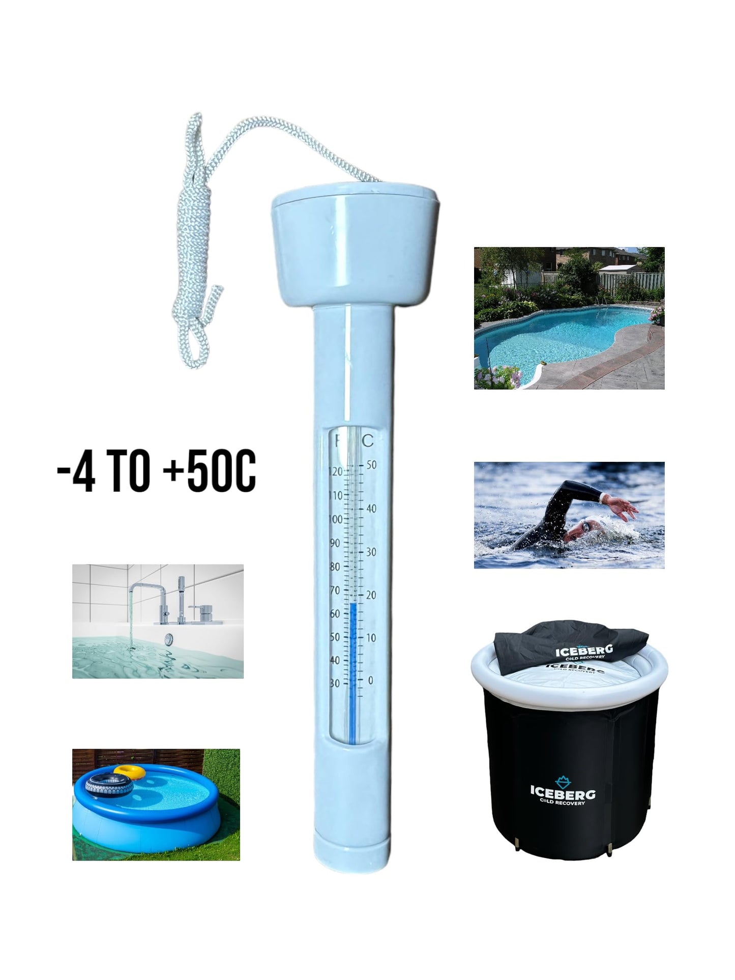 ICEBERG Floating Water Thermometer  – for Ice Baths, Pools, Spas, Hot Tubs – Celsius & Fahrenheit