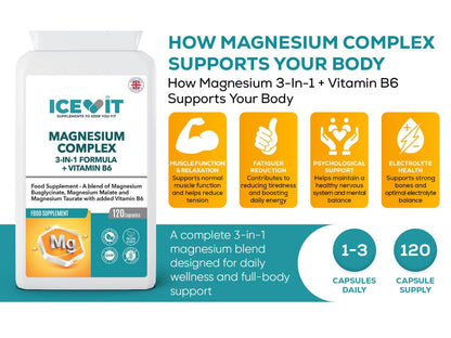 Magnesium Complex 375mg – Glycinate, Malate & Taurate with B6 – 120 Vegan Capsules