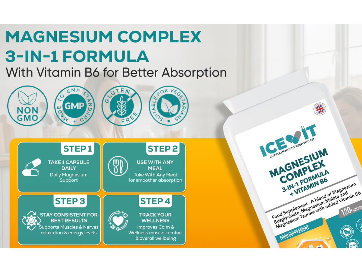 Magnesium Complex 375mg – Glycinate, Malate & Taurate with B6 – 120 Vegan Capsules