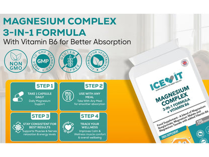 Magnesium Complex 375mg – Glycinate, Malate & Taurate with B6 – 120 Vegan Capsules