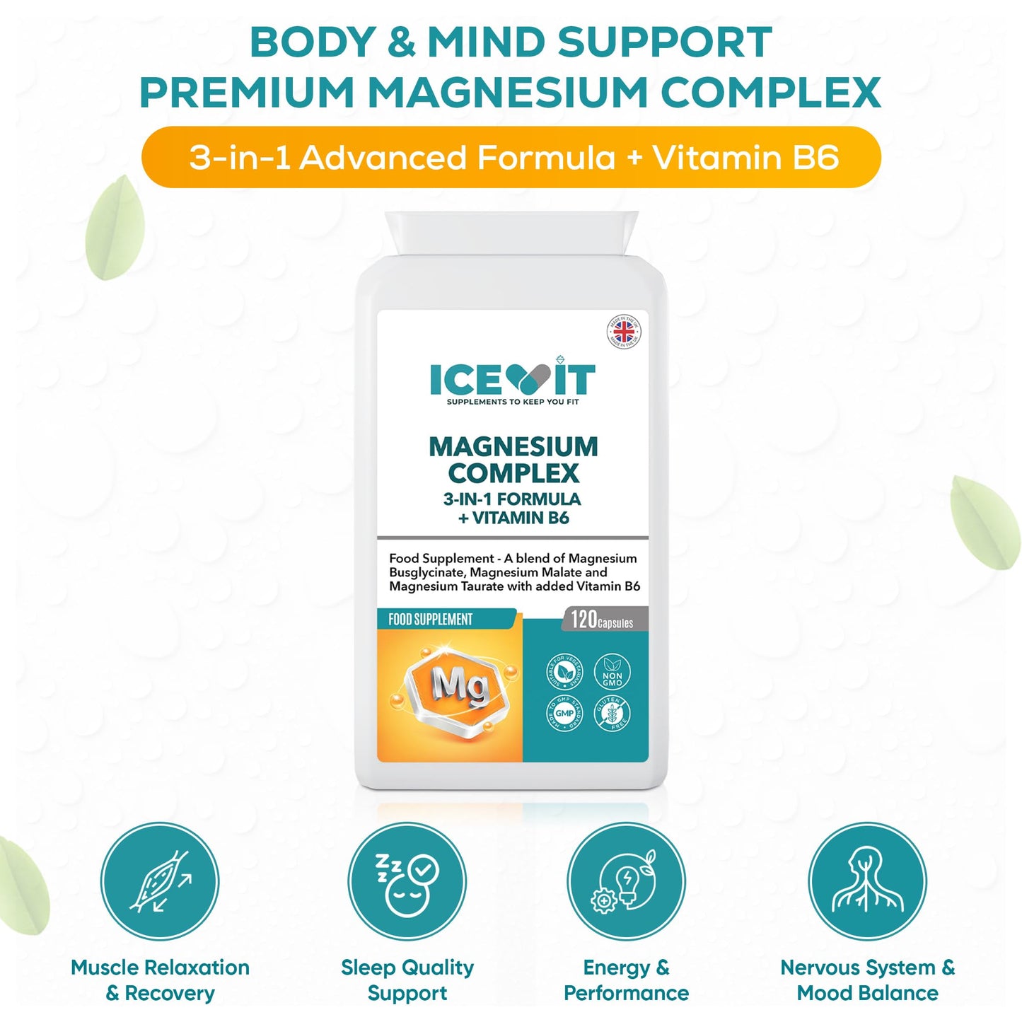 Magnesium Complex 375mg – Glycinate, Malate & Taurate with B6 – 120 Vegan Capsules