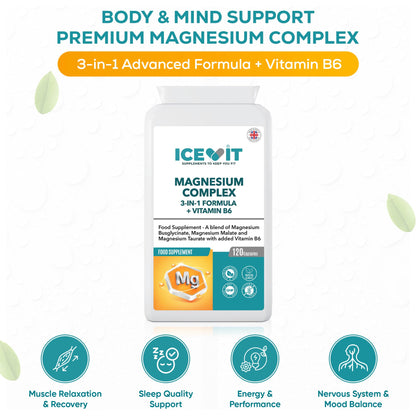 Magnesium Complex 375mg – Glycinate, Malate & Taurate with B6 – 120 Vegan Capsules