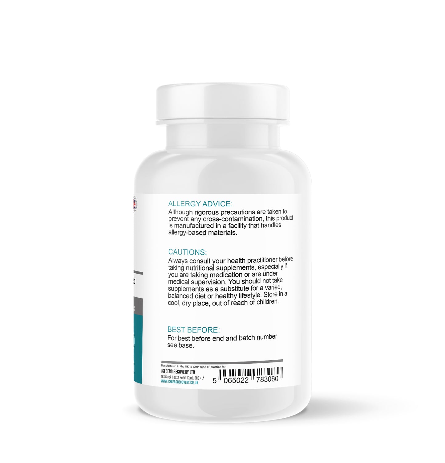 White NMN Complex supplement bottle with label on a white background 90 Capules