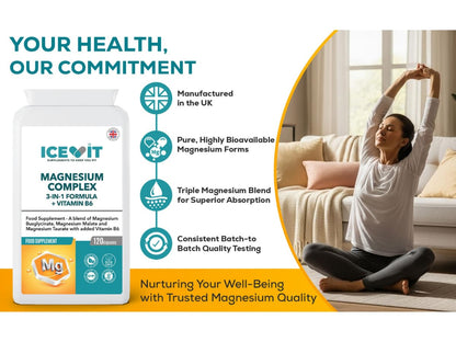 Magnesium Complex 375mg – Glycinate, Malate & Taurate with B6 – 120 Vegan Capsules