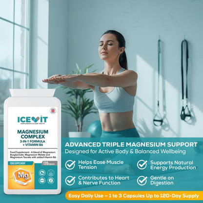 Magnesium Complex 375mg – Glycinate, Malate & Taurate with B6 – 120 Vegan Capsules