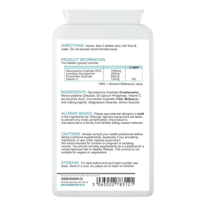 ICEVIT Glucosamine & Chondroitin back label and supplement information panel