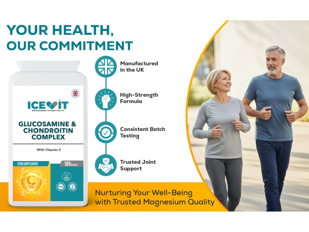 ICEVIT brand commitment and UK quality assurance graphic for glucosamine formula