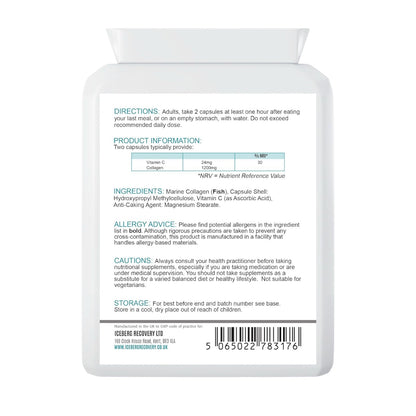 Back view of a supplement package with text and a barcode on a white background