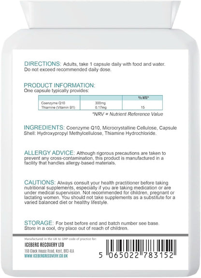 ICEVIT CoQ10 with Vitamin B1: Back label showing 300mg CoQ10 and 0.17mg vitamin B1
