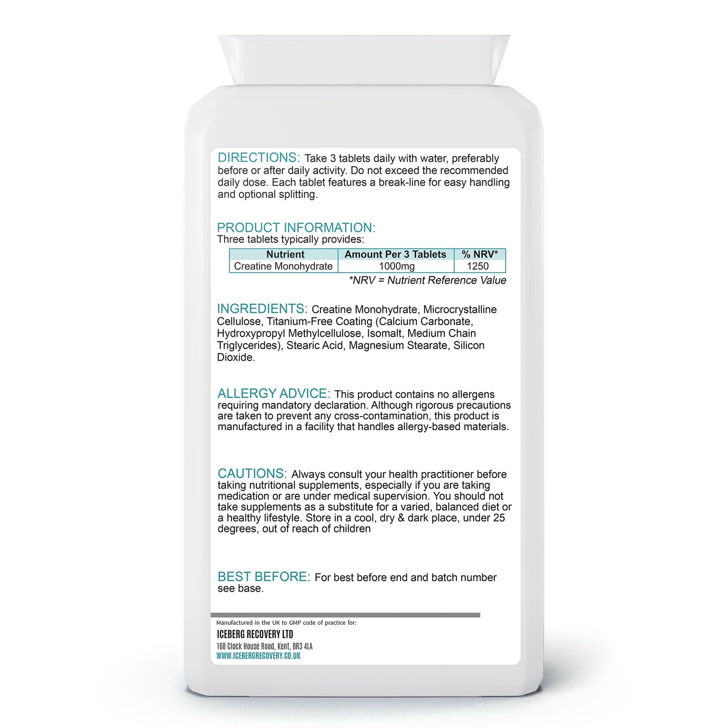Supplement bottle with label on a white background