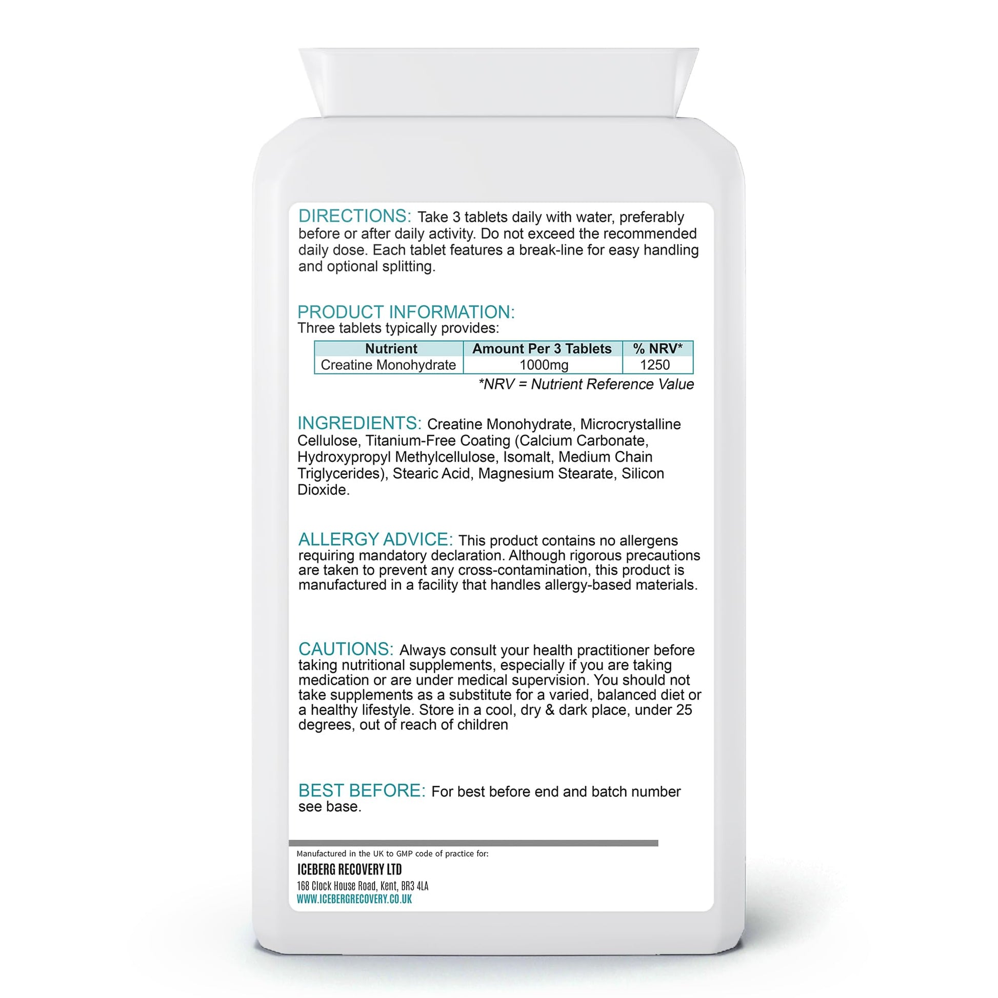 Supplement bottle with label on a white background