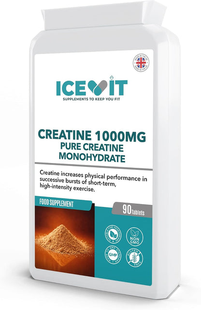 ICEVIT Creatine Monohydrate Tablets: Angled view of creatine tablet pack