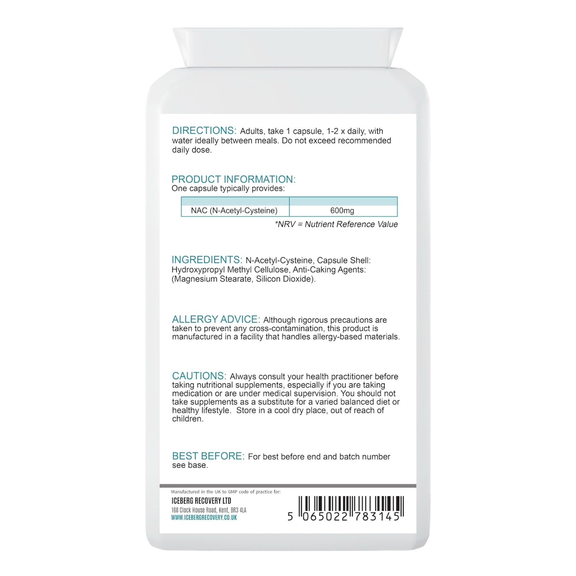 Supplement bottle with label on a white background