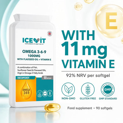 ICEVIT Omega 3-6-9: 11mg vitamin E and 92% nutrient reference value per softgel