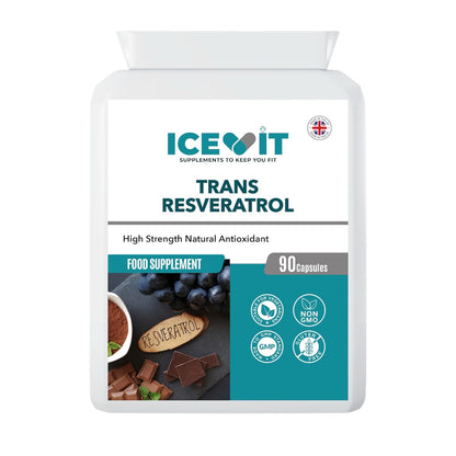 Supplement container labeled 'ICEVIT Trans Resveratrol' on a white background