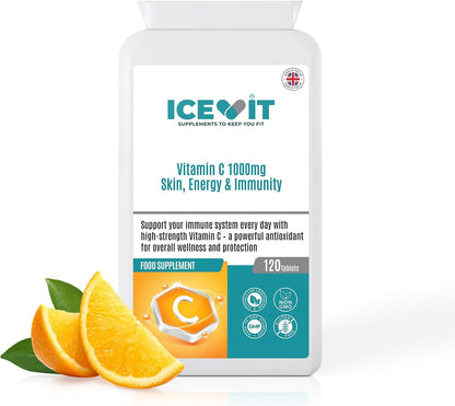 ICEVIT Vitamin C: Vitamin C bottle beside orange slices