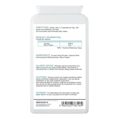 Turmeric supplement back label with product information panel