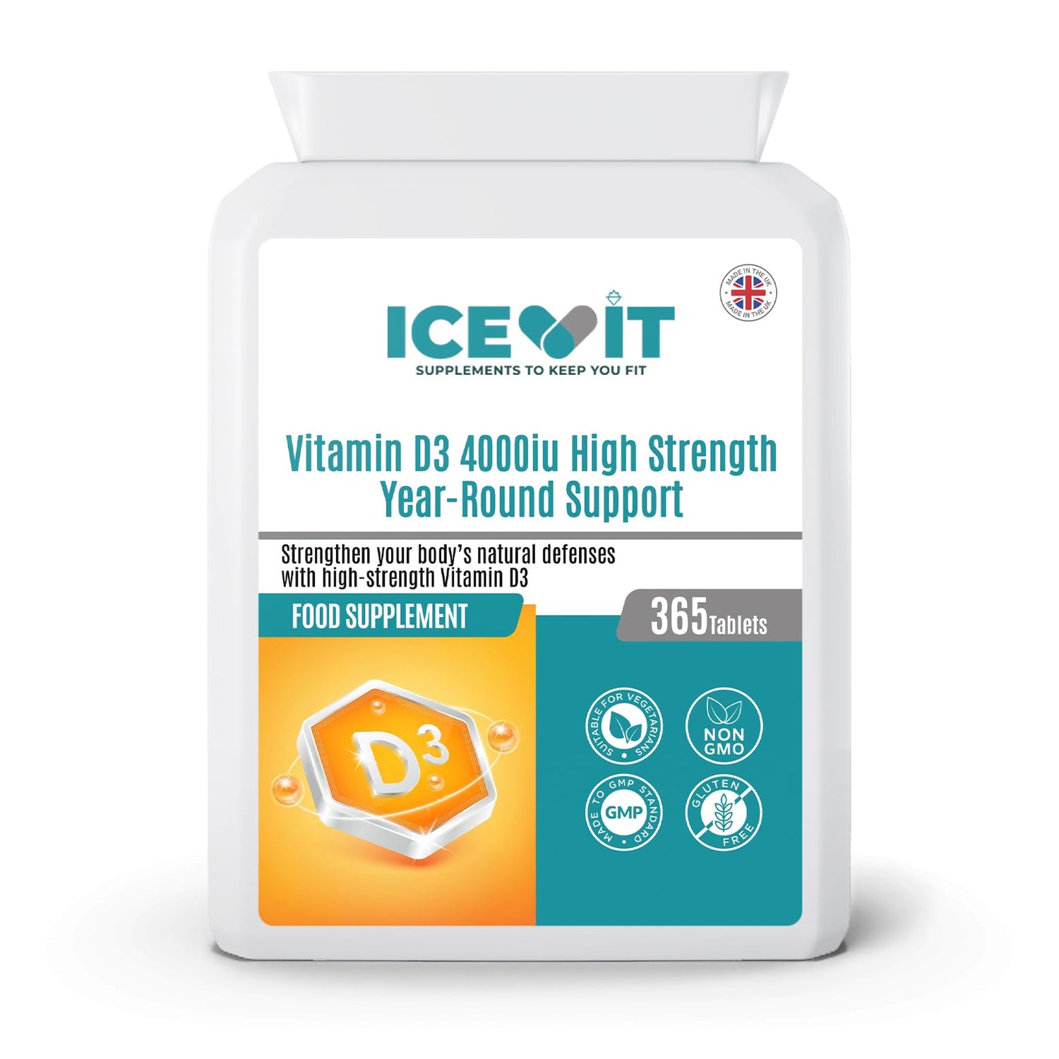 ICEVIT Vitamin D3 4000 IU 365 tablets bottle front view
