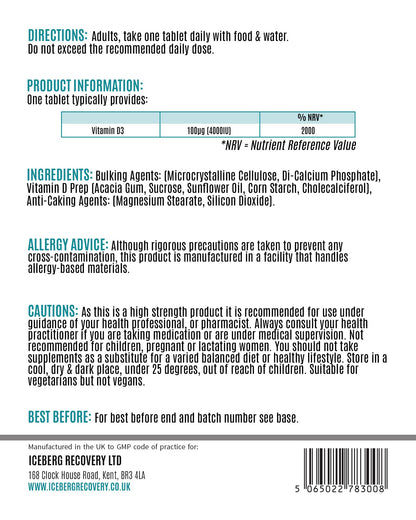 Vitamin D3 supplement facts and ingredients panel
