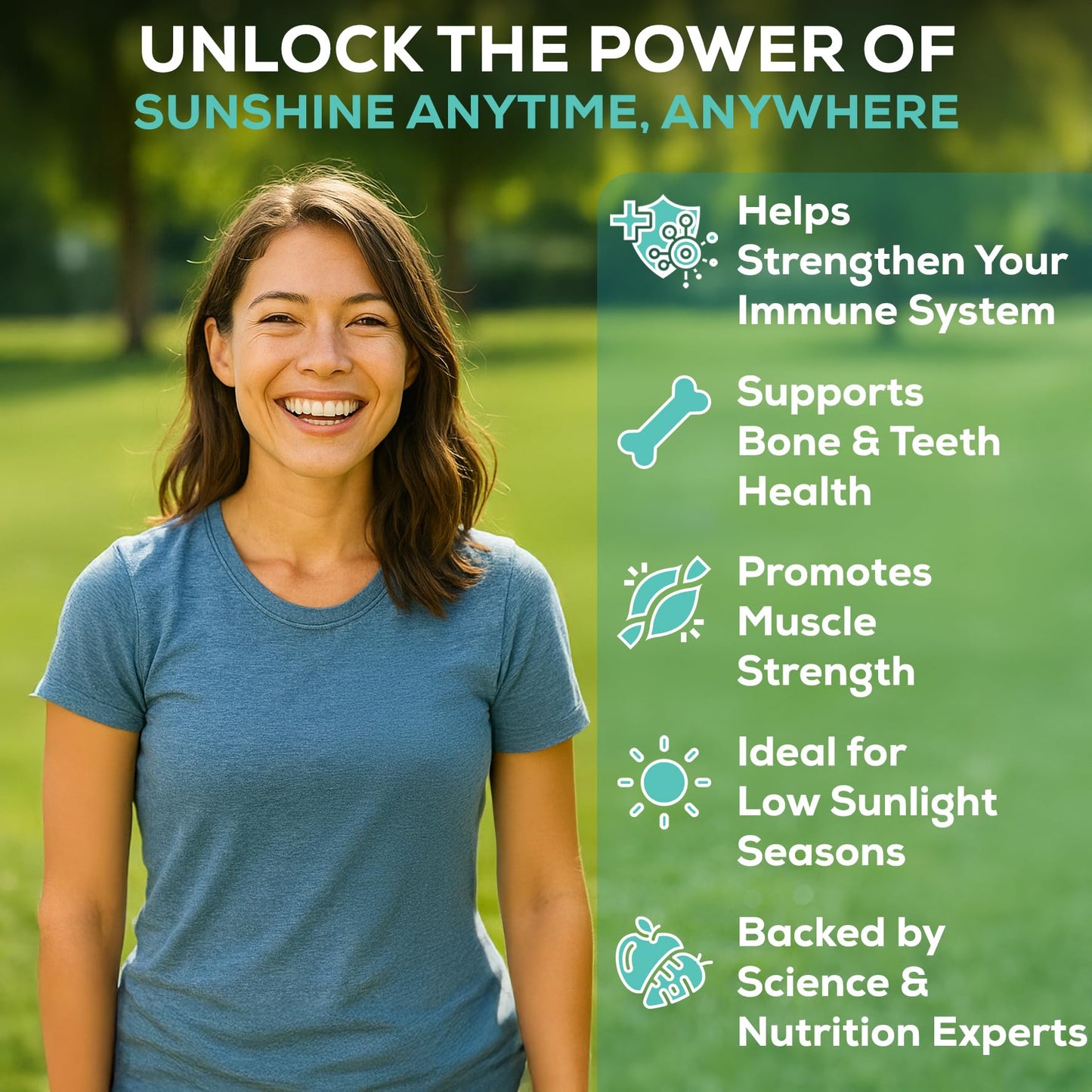 Woman outdoors representing year-round Vitamin D support
